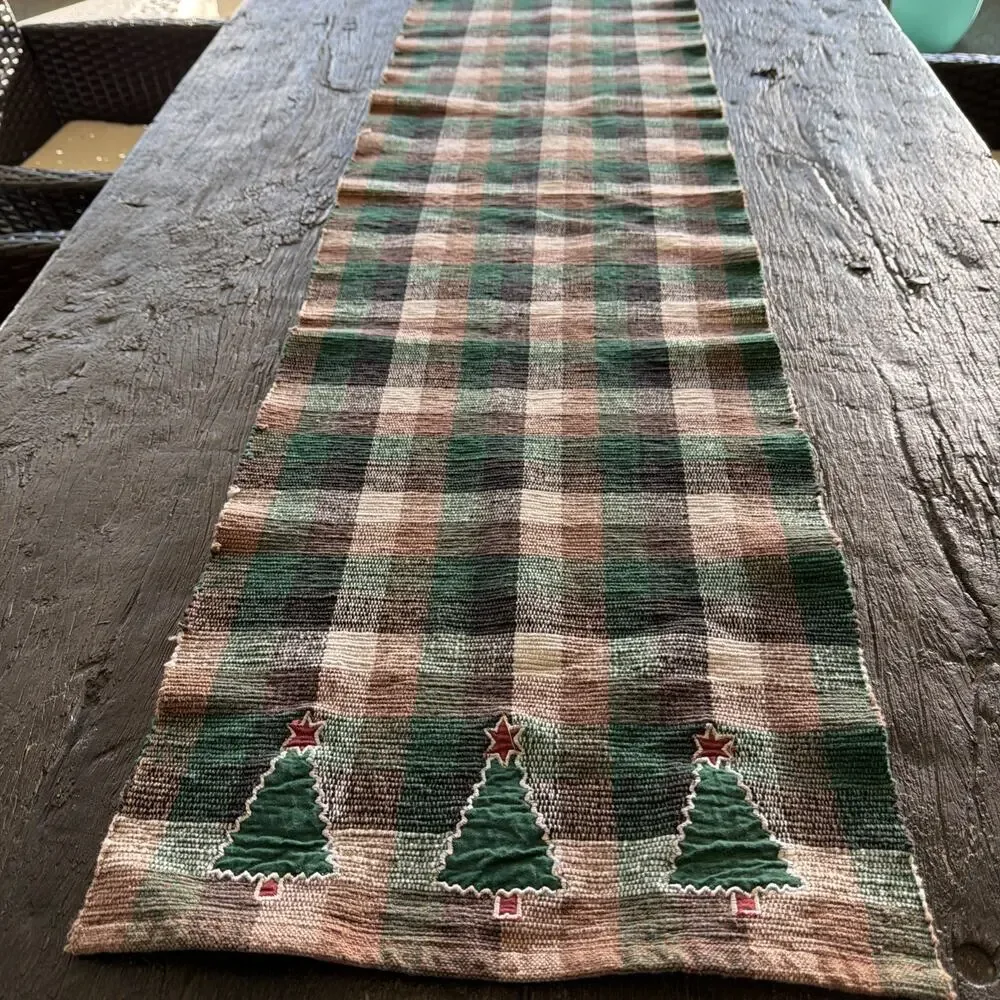 VTG Christmas Tree Table Runner 2004 Martha Stewart Checker 74x14